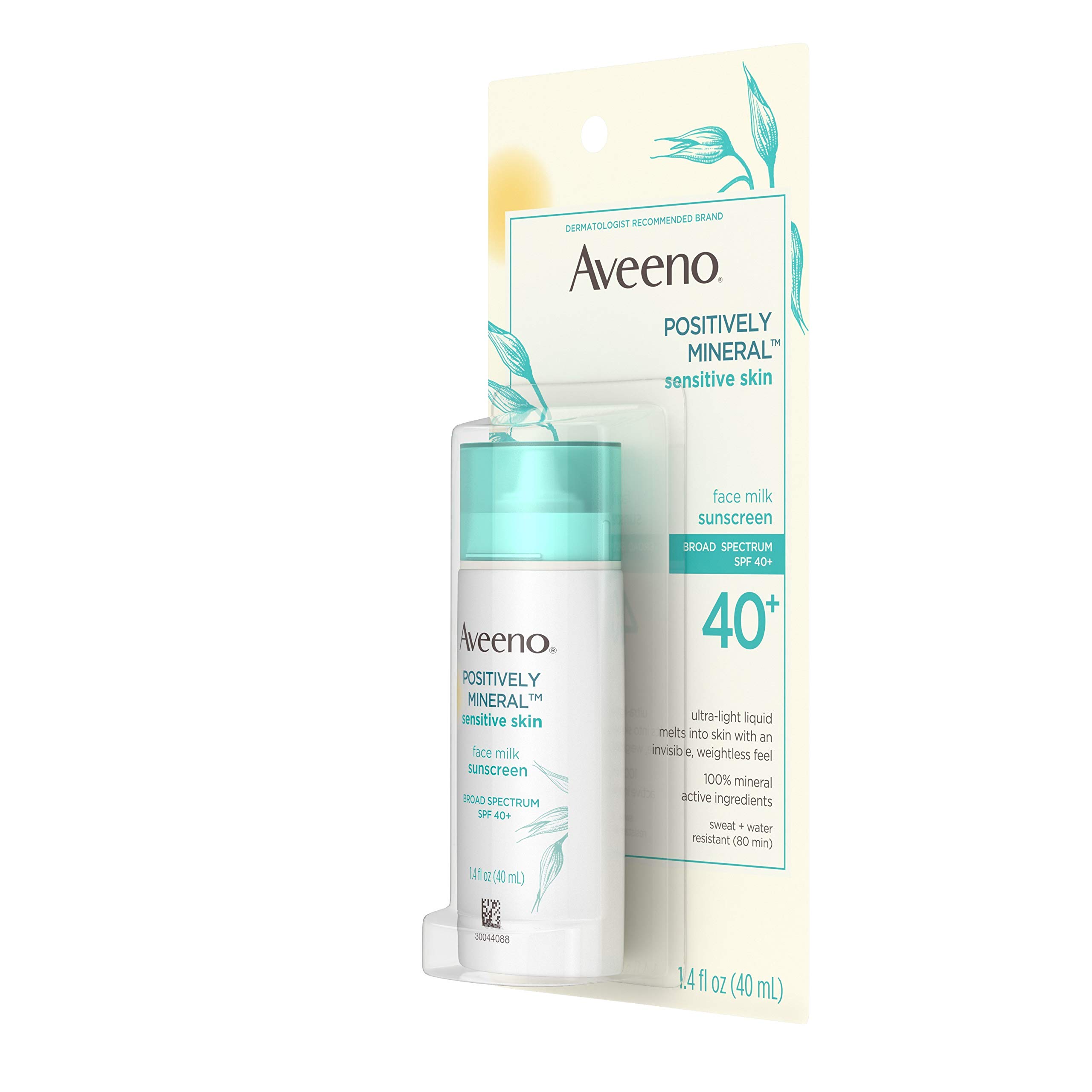 Aveeno Positively Mineral Sensitive Skin SPF 40+ Sunscreen Face Milk 40ml
